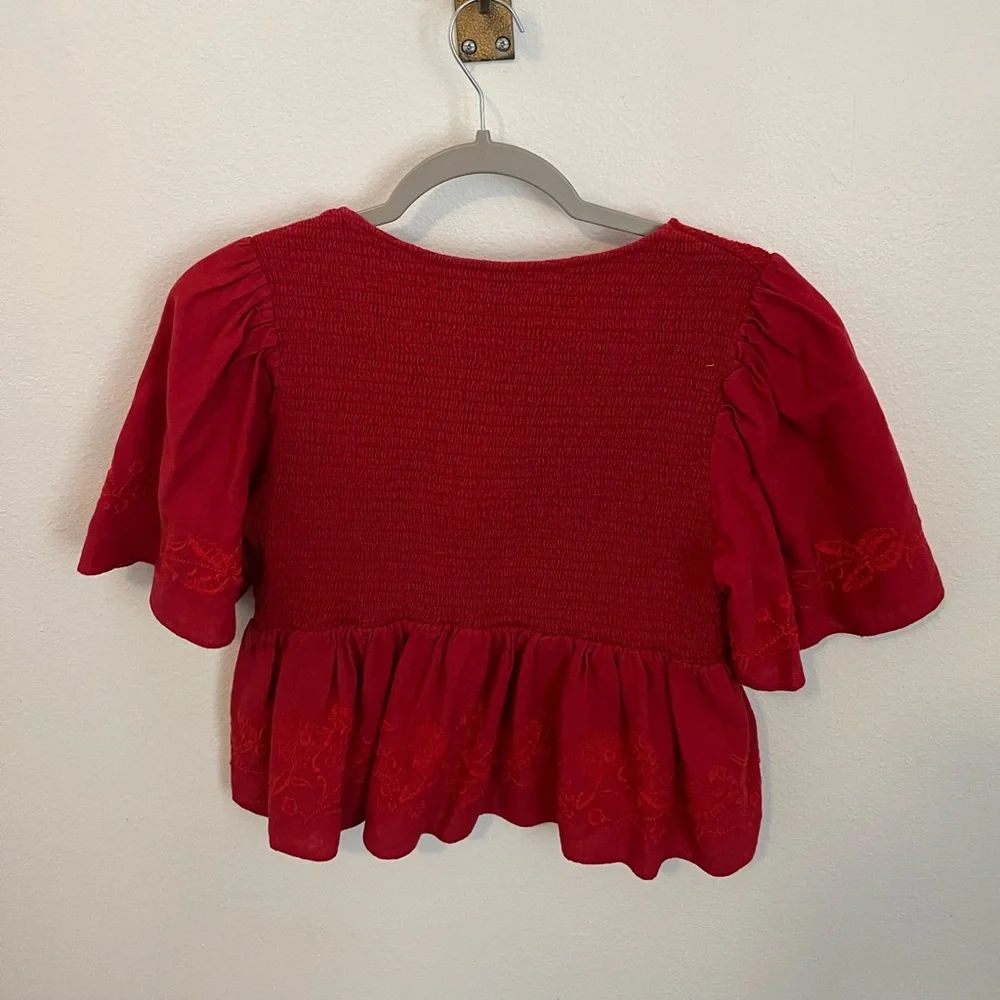 Zara Linen Crop Ruffle Top - Picture 4 of 5